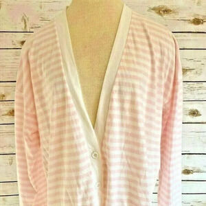 CURRENTS Women Long Sleeve Button Down Striped V-Neck Cardigan Top Size Medium